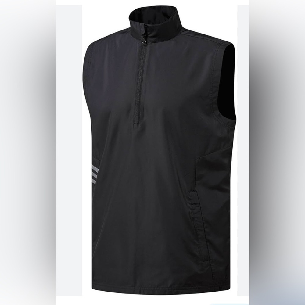 Men's Adidas 1/4 Zip Golf Black Wind Vest. Side‎ Zip Pockets. M
